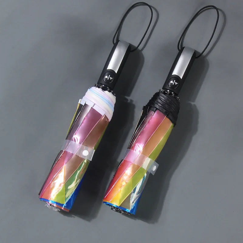 Fashion Rainbow Transparent Folding Rain Umbrella Large Fully Automatic Windproof Men Women Wind and Water Resistant Umbrella