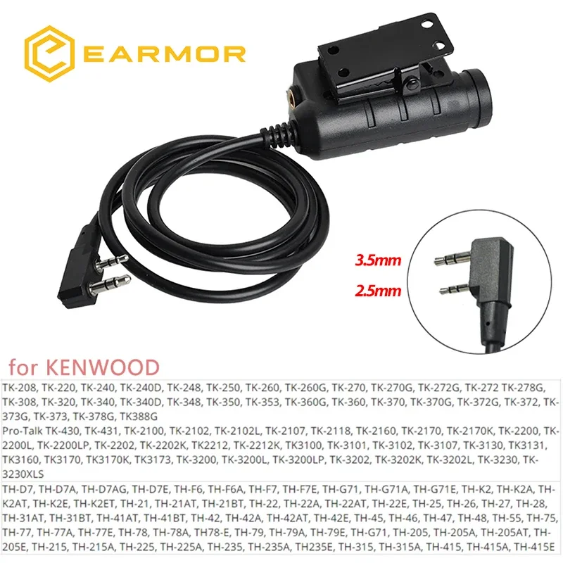 EARMOR M32 MOD4 Shooting Earmuffs Tactical Noise Reduction Headset with Helmet ARC Rail Adapter with Kenwood PTT adapter