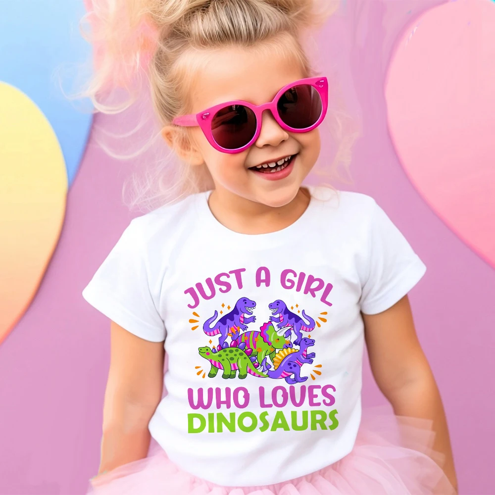 

Just A Girl Who Loves Dinosuar Print Girls Shirt Cartoon Kids T-shirt Summer Short Sleeve Tops Clothes Cute Toddler Outfit Tees