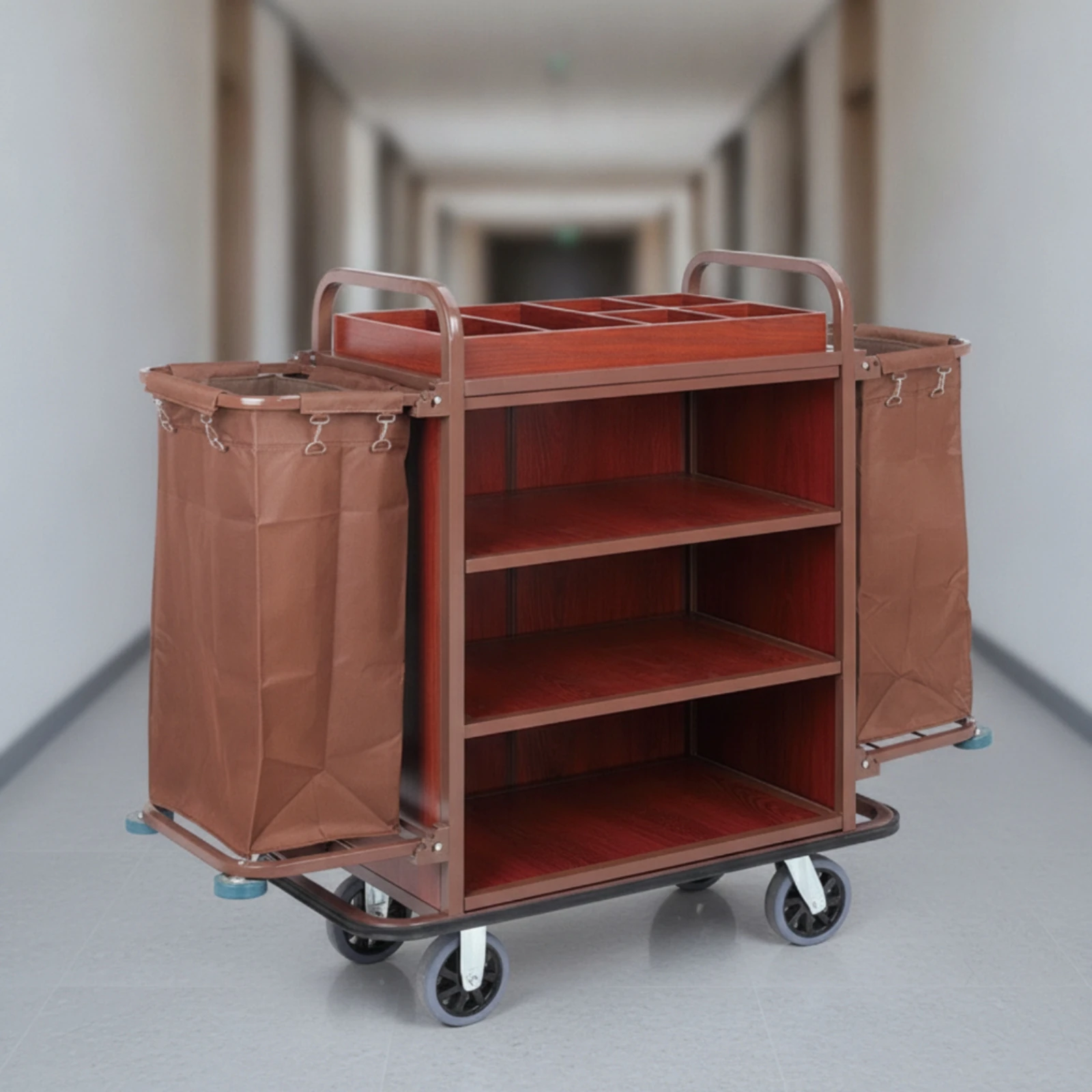 Hotel Service Cart Rolling Cleaning Cart with Bins Mobile Smooth Moving for Housekeepers, Hotels, Guesthouses