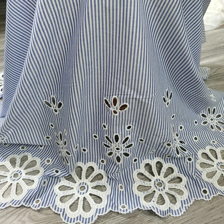 

Latest 100%cotton laser embroidered hollow 3D flower fabric for women's dresses home decor sold by the meter