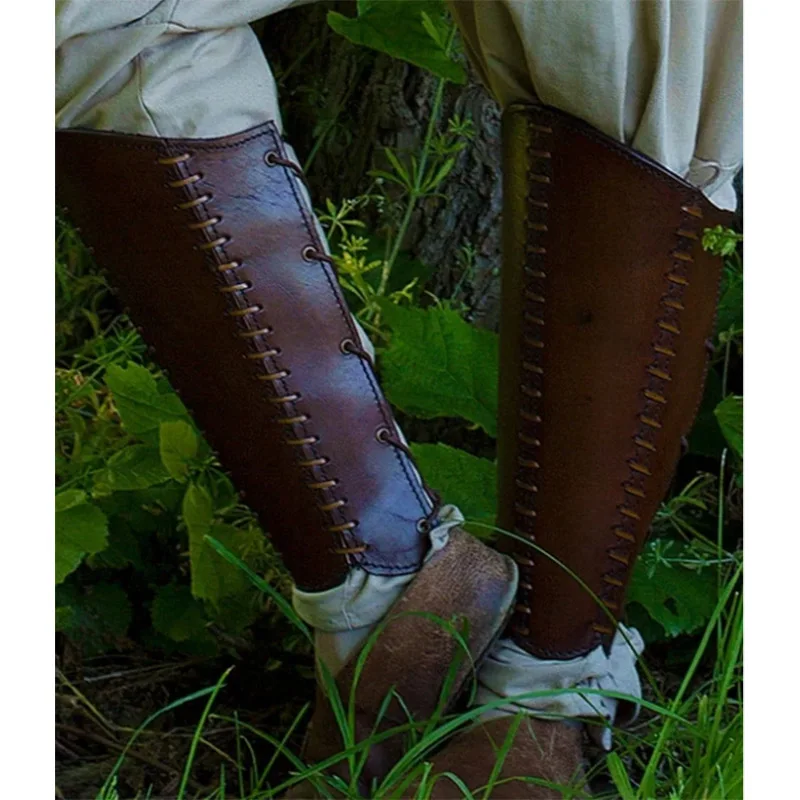 

Medieval Viking Leather Leg Armor Greave Steampunk Boot Shoe Cover LARP Gaiters Warrior Knight Cosplay Costume Hiking Accessory