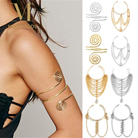 Bohemian Tassel Pendants Charm Upper Bracelet Arm Chain Metal Hollow Out Geometric Pattern Retro Arm Cuff Bangle Body Jewelry