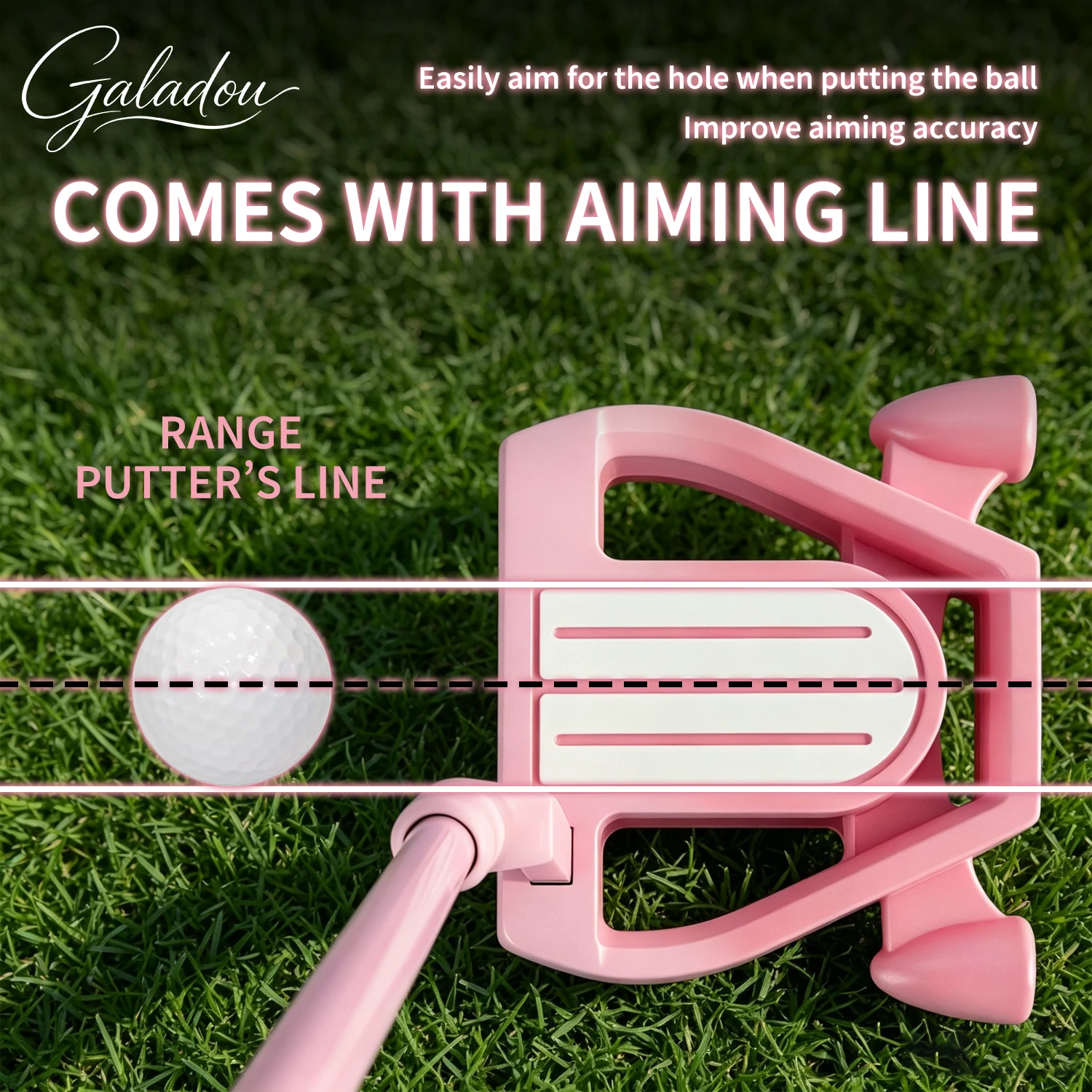 Pink Hollow-Out Golf Putter, Available for Left or Right Hand Use, with a Fresh and Attractive Pink Appearance, Three-Line Alignment Aid for Aiming, Hollow-Out Weight Structure for Improved Stability, and Horizontal Lines on the Hitting Surface for Increased Friction, Ergonomically Designed to Suit Female Aesthetics