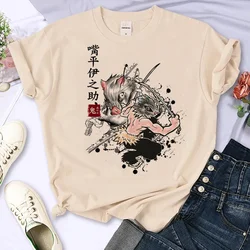 Demon Slayer wzór T Shirt kobiety Y2K dziewczyna Y2k ubrania Plus rozmiar topy z okrągłym dekoltem lato beżowy T-Shirt bawełniane ubrania