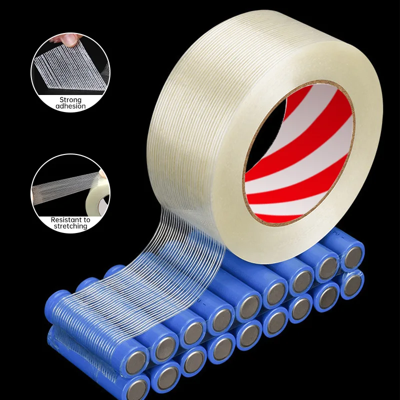 

25M Strong Glass Fiber Transparent Striped Fiber Tape High Viscosity Transparent Grid Tape Single Side Adhesive Packaging Fixed