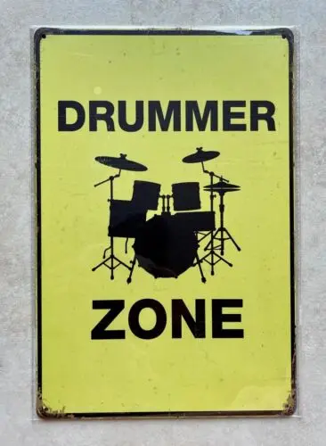 DRUMMER ZONE METAL SIGN MAN CAVE PUB HOME BAR BAND MUSIC 20x30cm