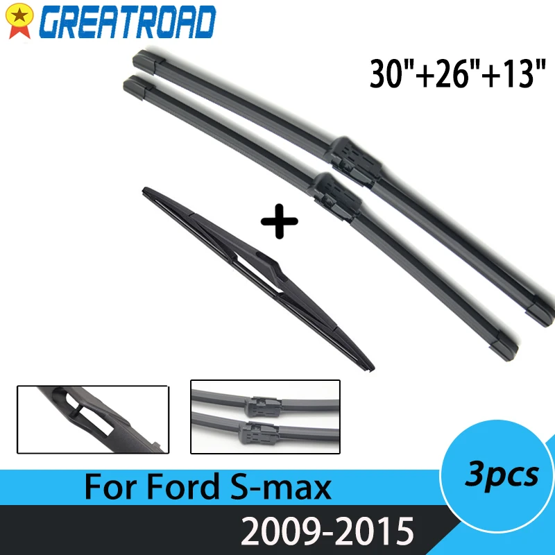 Limpiaparabrisas LHD RHD juego de limpiaparabrisas delantero trasero para Ford s-max 2009-2015 parabrisas ventana trasera delantera 30 "+ 26" + 13"