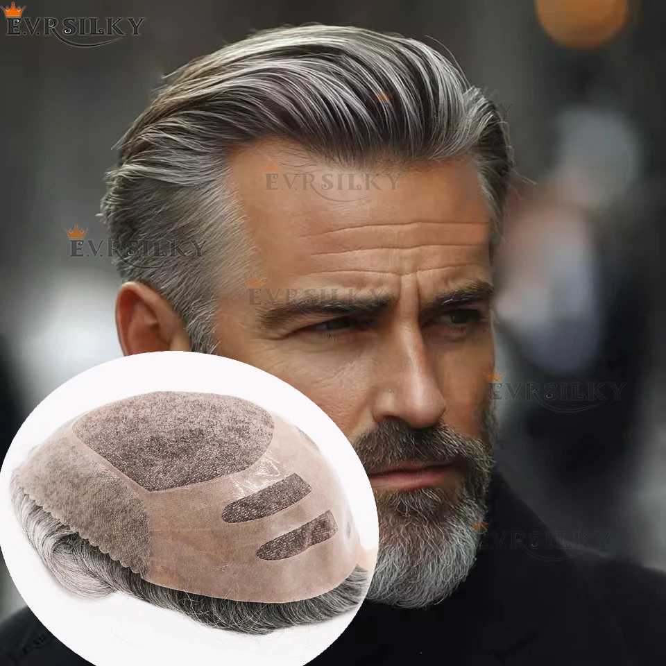 

Прочный человеческие волосы NPU Bond Grey1B40, мужской парик-парик, удобный моно-топ, кружевной блондин, коричневый, черный # 520 # Капиллярный протез 410