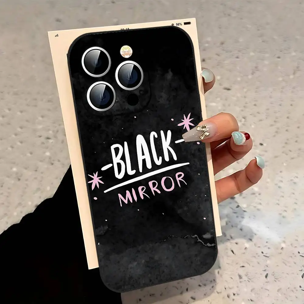 حافظة هاتف كلاسيكية من TV B-Black M-Mirror لهاتف آيفون 17 16 15 14 13 12 11 X XR XS Plus Pro Max غطاء أسود ناعم صغير #5