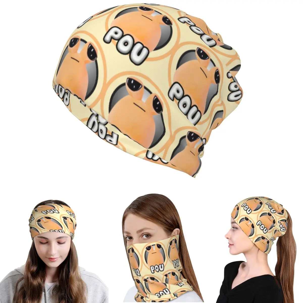 

My Pet Alien Pou Cute Cartoon Bandana Neck Cover Magic Scarf Multifunction Headwear Beanies Hat Unisex Adult Breathable