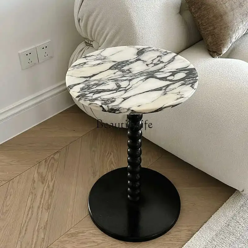 

ld 38 French marble edge table solid wood luxury stone small apartment round coffee table
