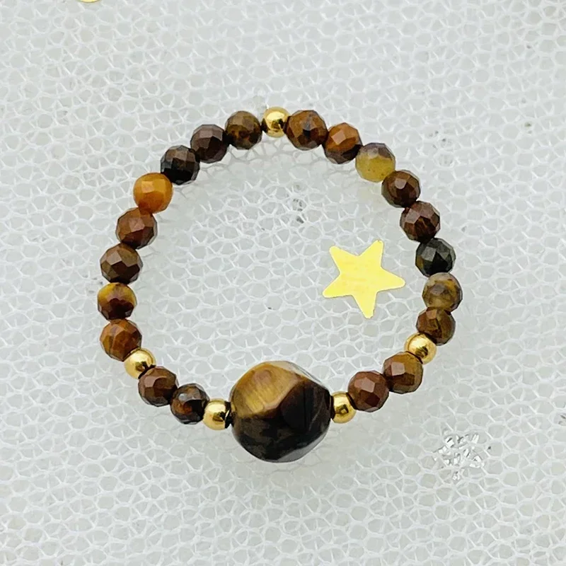 Natural Stone Beaded Rings For Women Crystal Stainless Steel Simple Fashion Elastic Rope Ring Handmade Wedding Party Jewelry