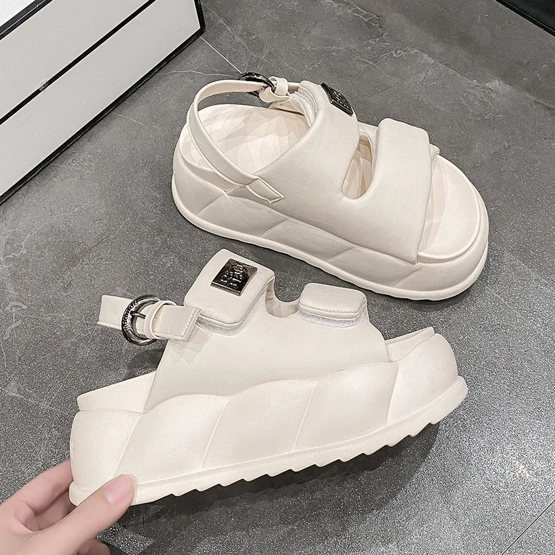 New 2024 Summer fashion Women Sandals Platform 7.5CM Wedge Heels Shoes Comfortable Outside Flip-Flops White Sneakers Beach Shoes