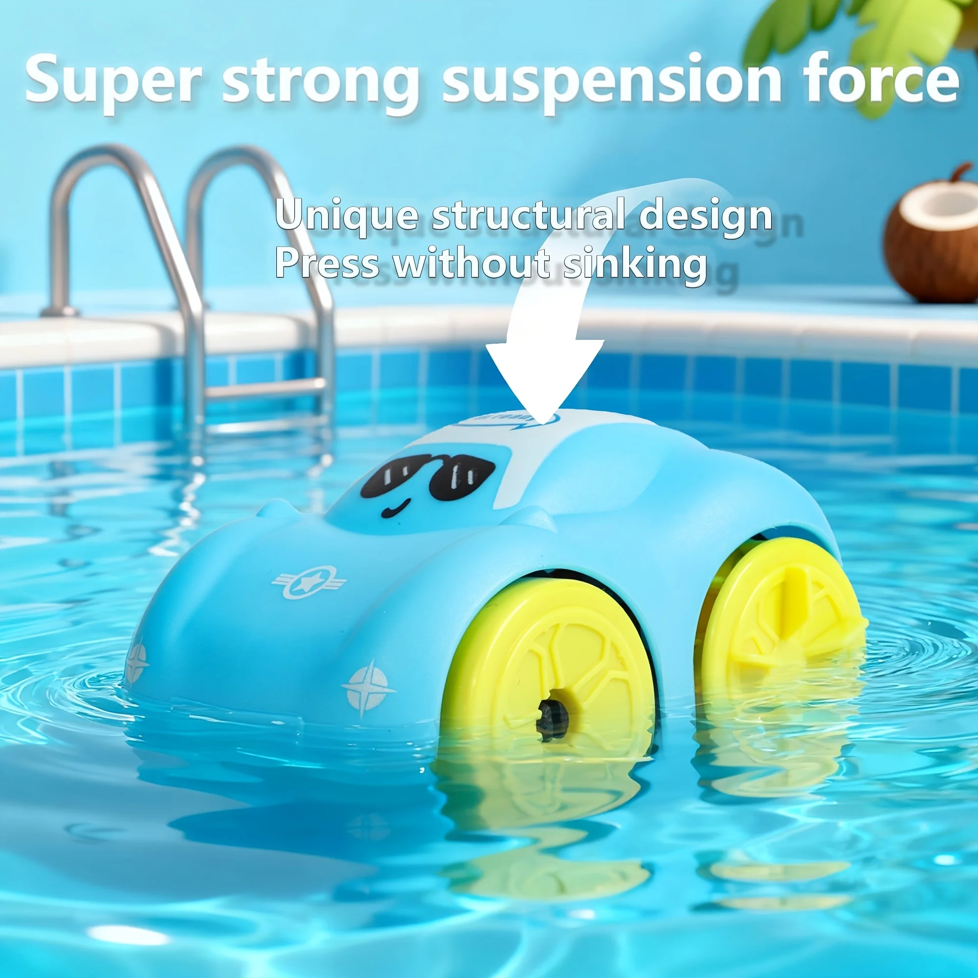 물 체인과 스프링 메커니즘이 있는 수륙양용 장난감 자동차 2개, 재미있는 목욕 장난감