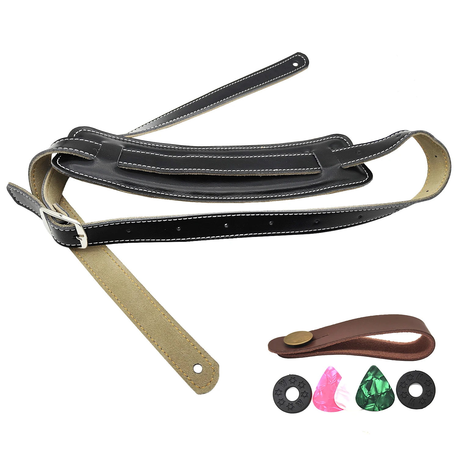 Real Leather Shoulder Padded Guitar Strap Soft Durable Widen Electric Acoustic Guitar Bass Belt 47