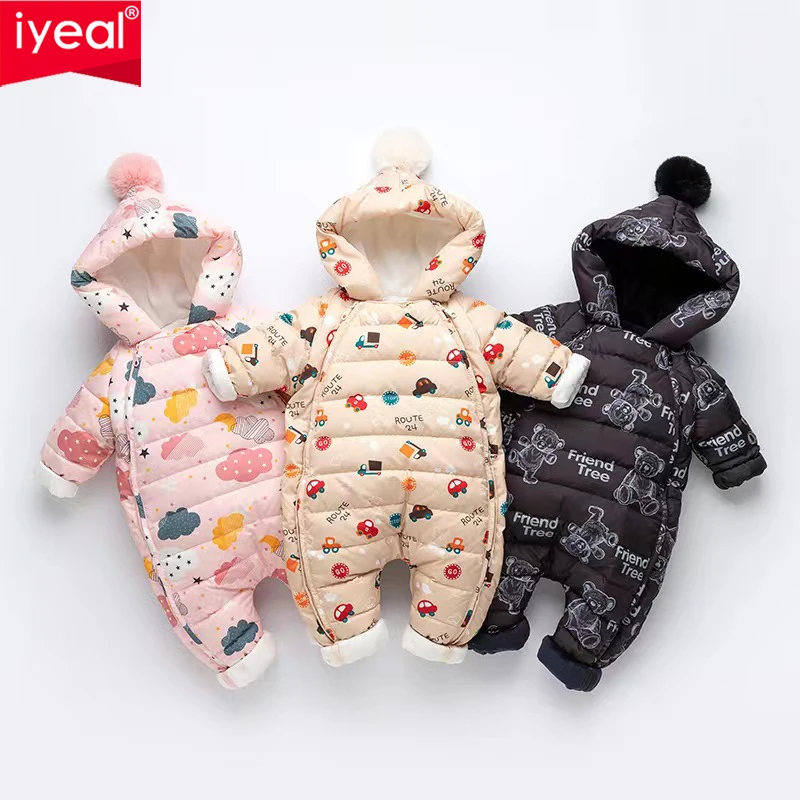 IYEAL Baby Clothes Winter Snowsuit Plus Velvet Duck Down Boys Jumpsuit 0-3 Yrs Newborn Romper Baby Girls Overalls Toddler Coats