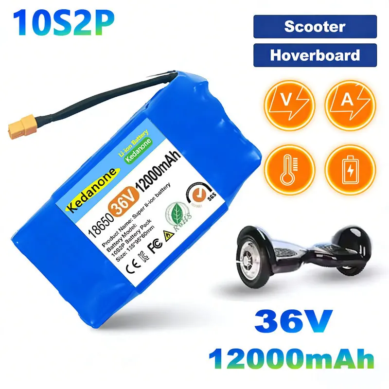

Genuine 36V 12Ah/7.0Ah/4.4Ah 10s2p rechargeable lithium battery pack for self-balancing electric scooters unicycles hoverboards