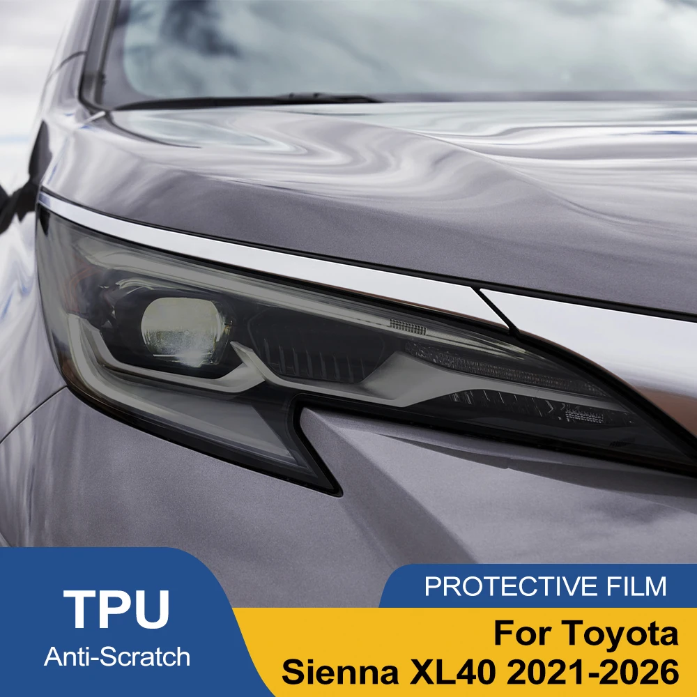 For Toyota Sienna XL40 2021-2026 Car Headlight Protective Film Smoke Black Pre Cut Anti-Scratch High-Gloss Vinyl Wrap Film