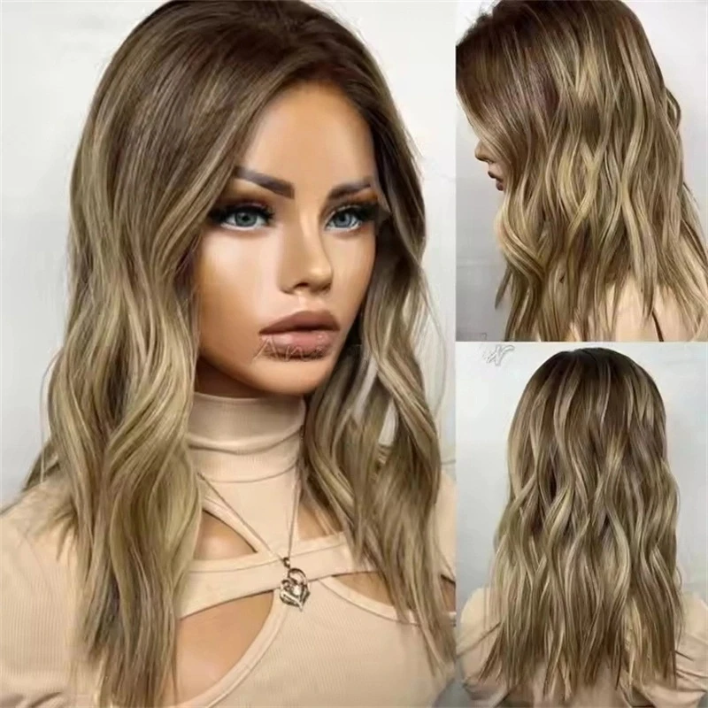 

Ombre Brown with Honey Blonde Streaks HD Lace Wigs Cosplay Synthetic Natural Hair Women Wig Party Daily Wig Fashion Wave Bob