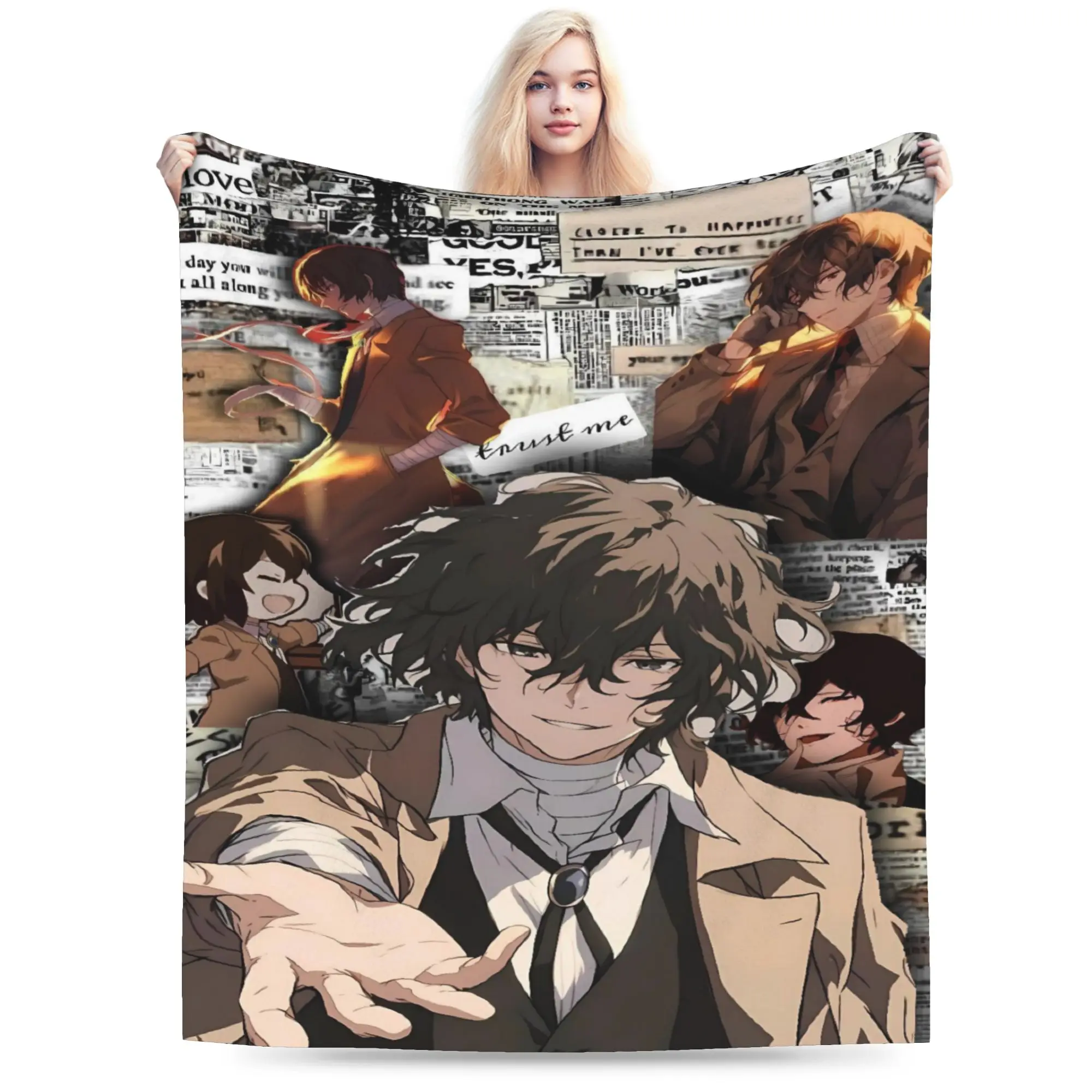 Dazai Bungo Stray Dogs Blankets  Airplane Travel Flannel Bedding Throws For Bedroom Warm Soft Custom Quality Bedspread Gift
