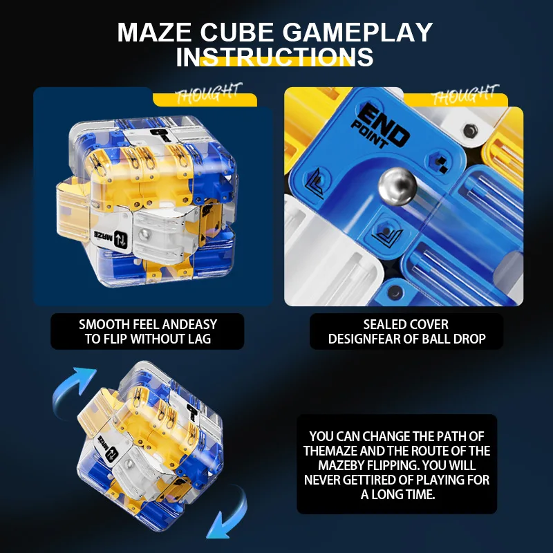 3D Rotating Ball Maze Cube, Smooth Brain Teaser Puzzle, Educational Logic Training Fidget Toy Gift for Kids Adults