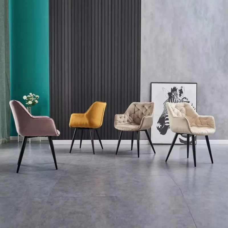 2 Pcs Nordic Modern Luxury Tufted Velvet Dining Chairs, Upholstered Soft Armrest Chairs for Living Room Dining Table Home Decor view 2