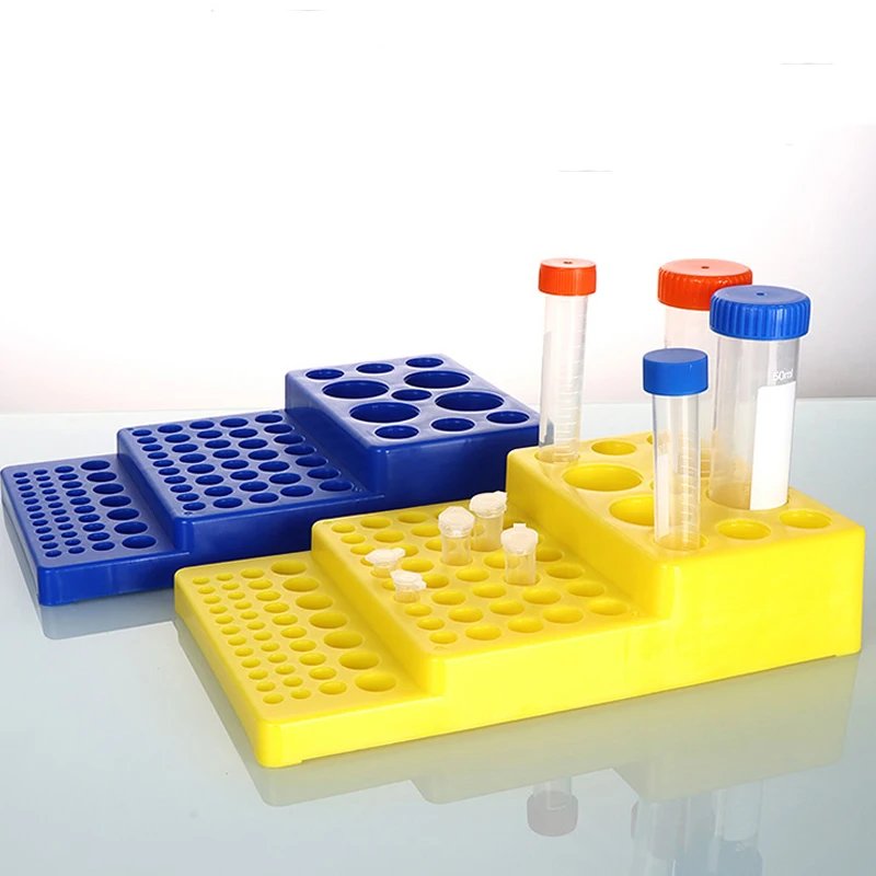 Centrifuge Tube Rack Multifunctional Trapezoidal Holder for 0.2ml-50ml Test Tube 92 Holes Stand for Lab Tube Vials, Blue Plastic