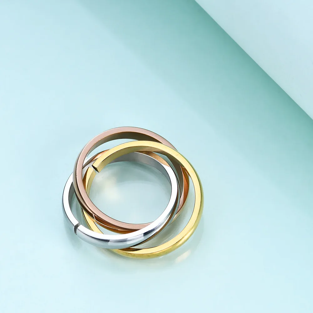 Stainless Steel Wholesale Hot Girl Women Finger Rings Creative Three Colors In One Ring For Women Titanium Steel Ornament