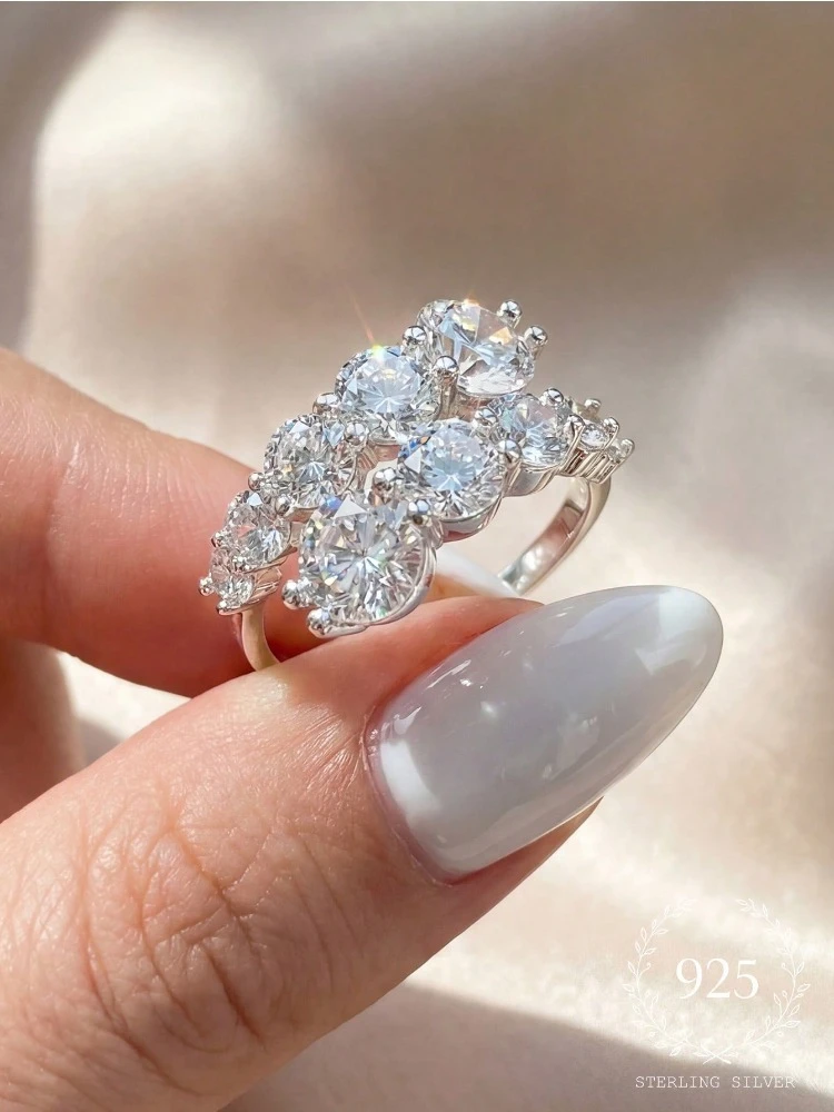 Personalisierter, wunderschöner, verstellbarer runder Zirkon-Ring aus 925er Sterlingsilber für Frauen, Jahrestag, luxuriöser, hochwertiger, edler Schmuck – Detail 3
