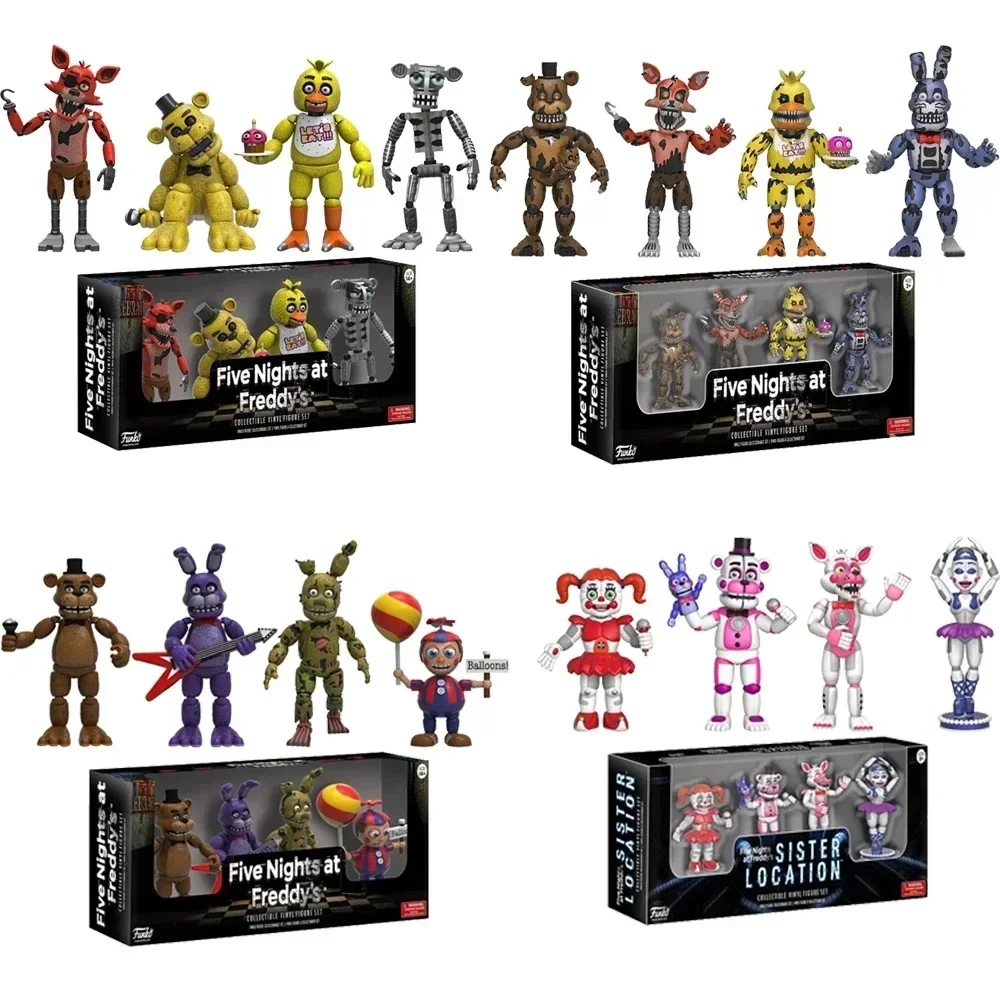 Figuras de acción FNAF At Five Nights Security Breach, Bonnie Foxy Toy 5 Fazbear Bear Game Model Doll, juguete para niños para regalo, 4 piezas por juego