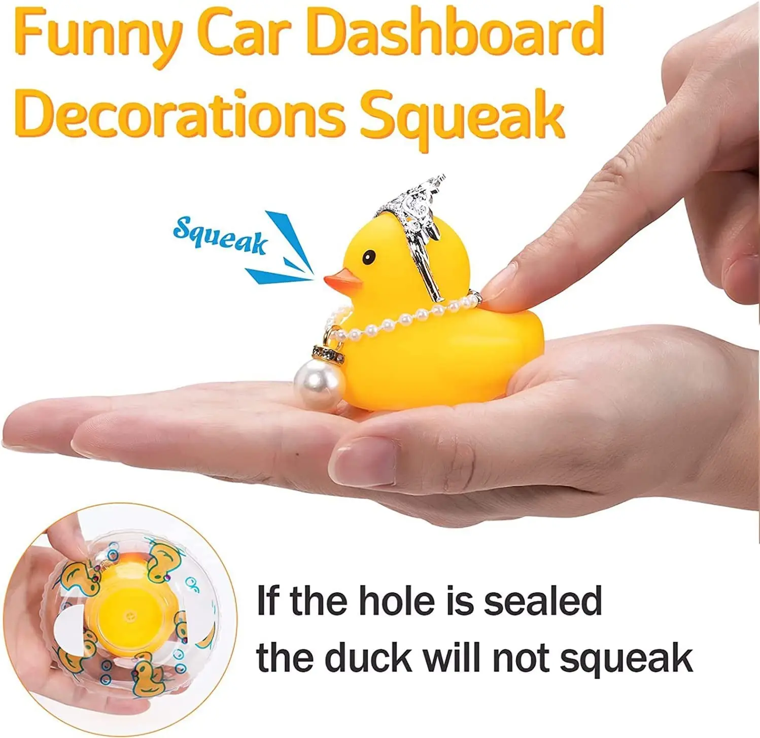 Car Duck Decoration Dashboard Ornament Rubber Duck Decoration Rubber Accessories with Pearl Necklace Crown Jeeps Duck