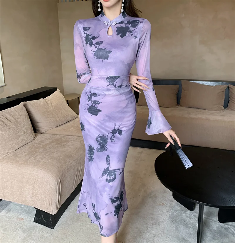 Vestidos de manga comprida vestido feminino babados inverno lã espinha de peixe base de alta qualidade em camadas pesado fechado-ajuste acolchoado suporte pescoço grosso