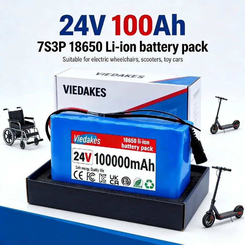 

24V 100Ah 7S3P Rechargeable Li-ion Battery with BMS + 29.4V 2A Charger for Electric Wheelchair, Mobility Scooter