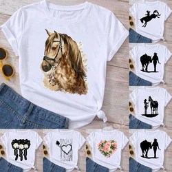 Cartoon Women Clothing Horse Love Graphic T Shirt Trendy Y2k Tops Summer Oversize Tees for Ladies Short Sleeve Female T-shirt