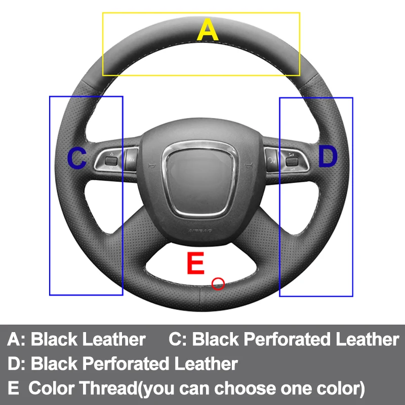 Hand Sewing Car Steering Wheel Cover Wrap For Audi Old A4 B7 B8 A6 C6 2004-2011 Q5 2008-2012 Q7 2005-2011 Beige Dark Gray Leathe
