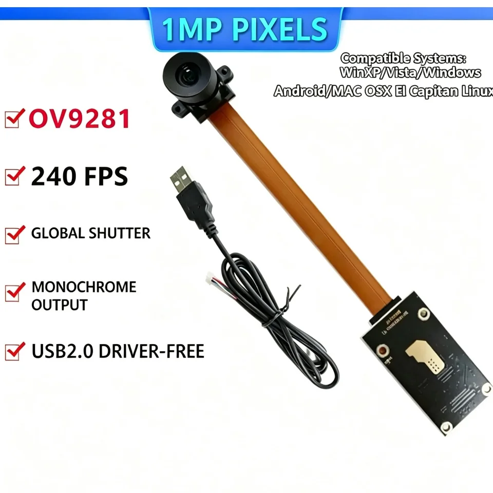 OV9281 USB Camera Module 1MP Global Shutter Monochrome 240FPS High Frame Rate Driver Free Webcam Board Industrial Snapshot