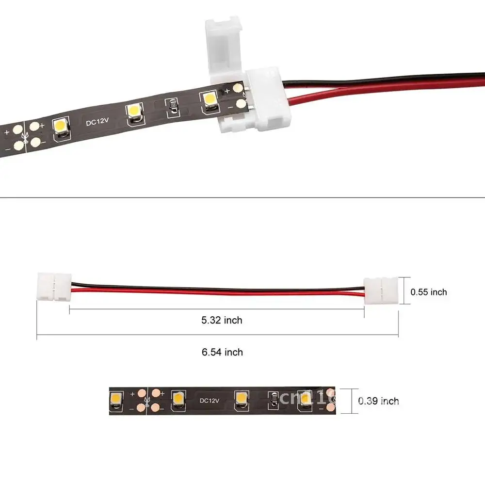 

100pcs/lot LED Strip Light Connector Adapter for SMD 10mm 5050 8mm 3528 Single Color LED Strip Light, No Need Soldering