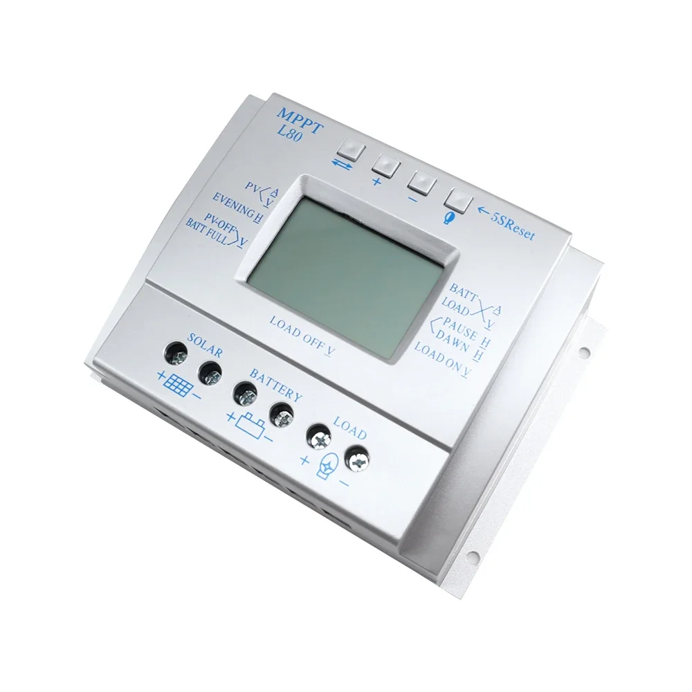 MPPT e PWM Solar Charge Controller, Timer, Charge, 80A, 12V, 24V