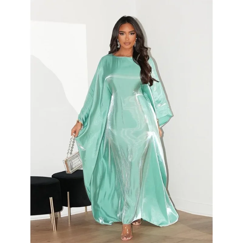 Abito lungo lungo da donna con scollo a barchetta e maniche a pipistrello larghe, abito lungo estivo in raso, vintage, Africa, streetwear, abiti da sera Vestido