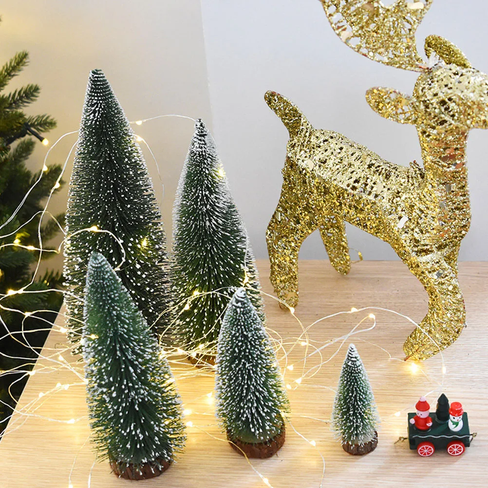 

20Cm Mini Frosted Pine With Wood Base Tabletop Holiday Decorations For Village Diorama Snow Globe Ornament Desk Tree Mini
