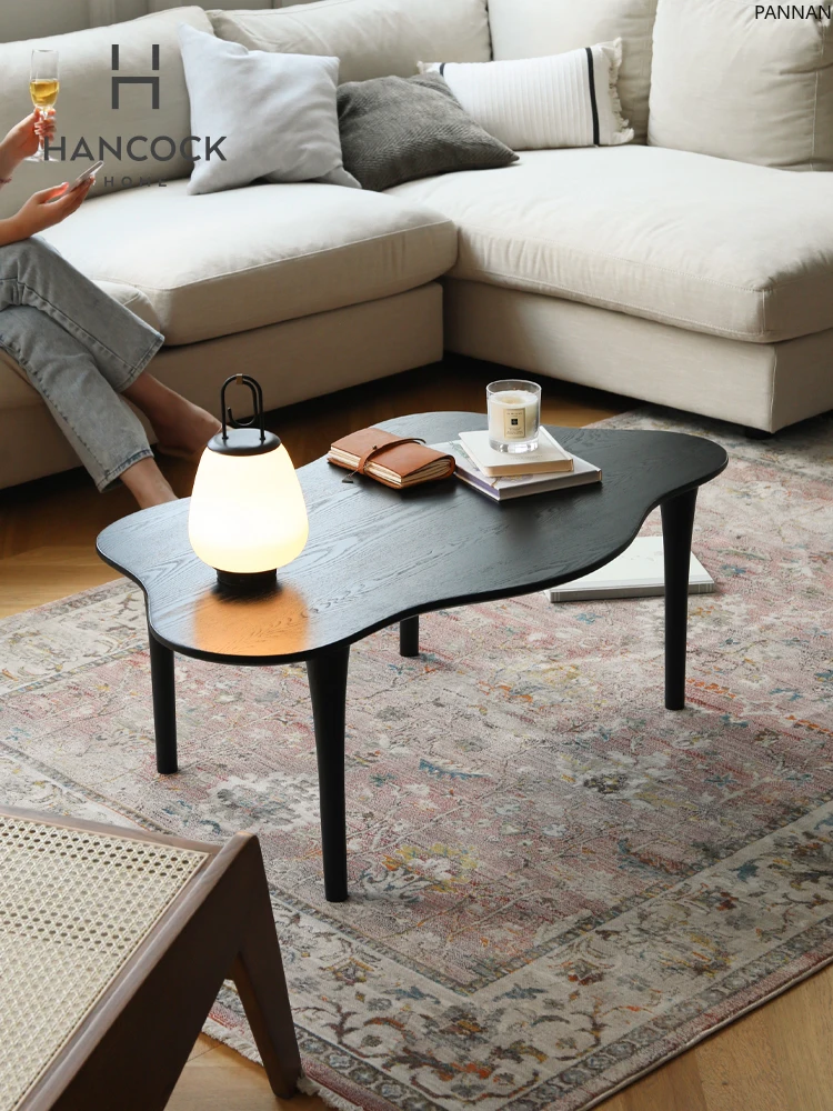 

Cloud coffee table solid wood living room modern light luxury minimalist Nordic wabi-sabi black special-shaped tea table