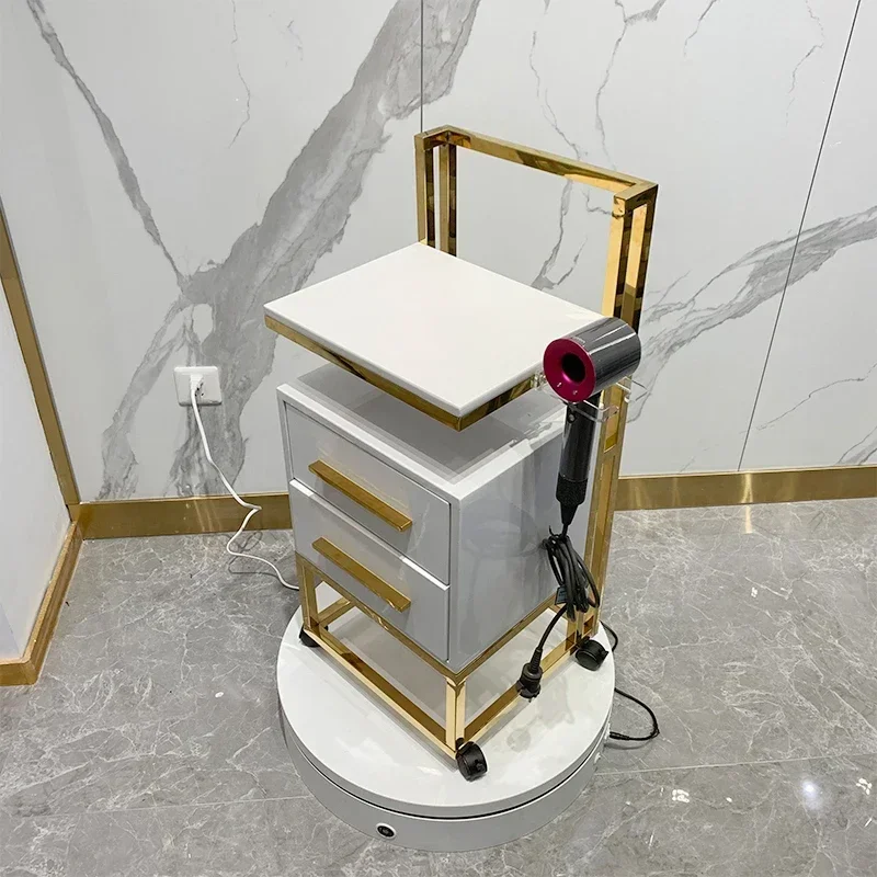 Fashionable Stainless Steel Hair Beauty Tool Cabinet, White Barber Furniture Set Equipment, Salon Tray Trolley With Wheels