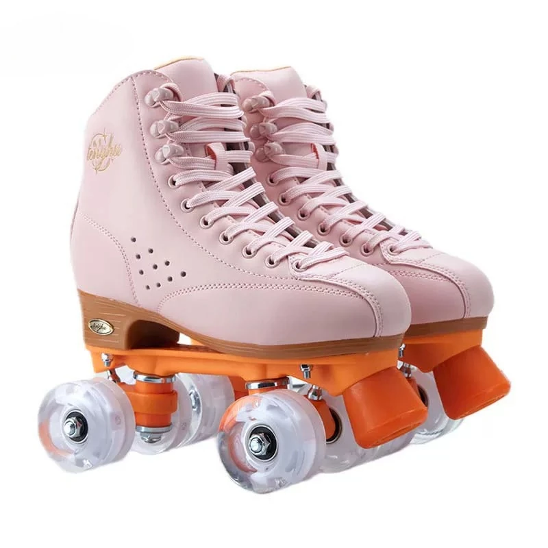 Quad Roller Skates 4-Wheel with Light-Up Wheels, Breathable Shock-Absorbing Comfortable Skate Shoes for Rink & Street Men Women