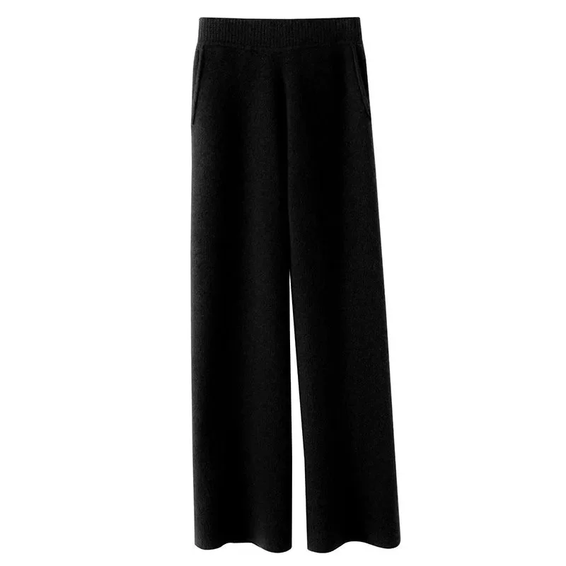 Knitted Women Pants Fall Winter 2025 Korean Fashion High Waist Wool Wide Leg Sweatpants Casual Straight Loose Trousers