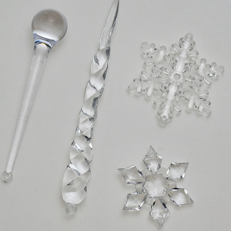 40PC Snowflake Icicle Christmas Ornaments New Year Ornaments Crystal Christmas Tree Transparent Ornaments