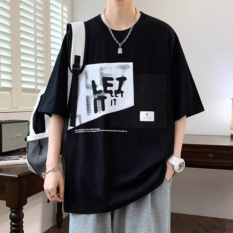 

Motorcycle Round Neck Summer Pure Cotton Short-Sleeved Trendy Brand Trendy Personality Loose Men's Large Size