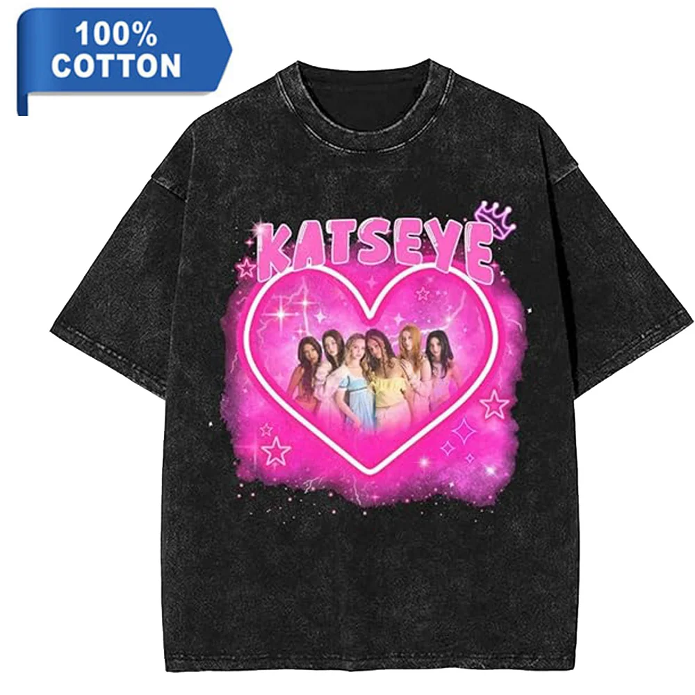 

Oversize T-Shirt Fashion KATSEYE Merch Washed TShirt Men Women Cotton Tee Tops Casual Short Sleeve Crewneck Tee streetshirt