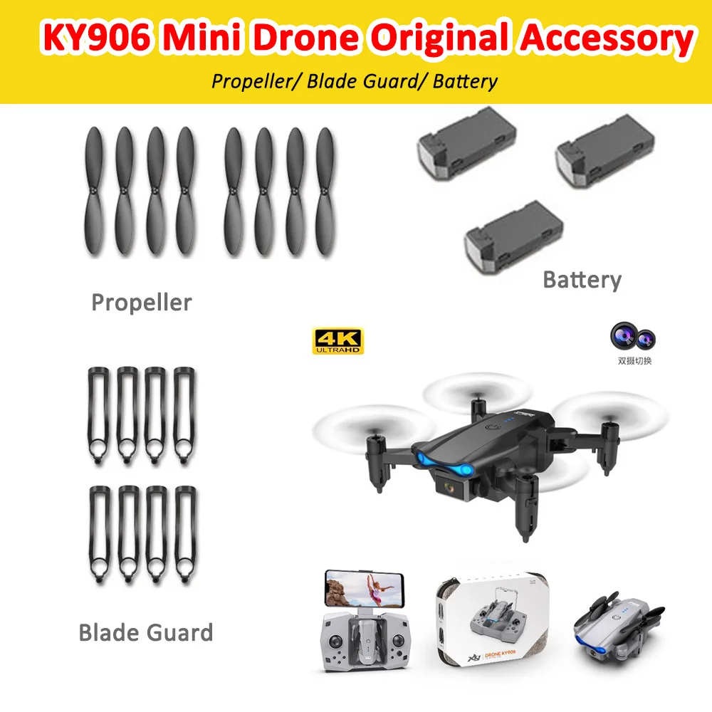 KY906 Mini Drone 4K Gấp Quadcopter Cánh Quạt Lá Phong Bảo Vệ Lưỡi Vòng Bảo Vệ Pin Dự Phòng Các Phần Phụ Kiện