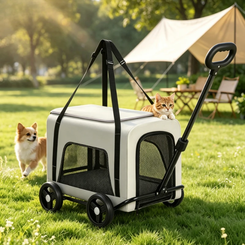 Foldable Pet Stroller Trolley Carrier Push Pull Travel Cart with Carry Handle for Cats Small Dogs Outdoor Trips Daily Use 펫 유모차